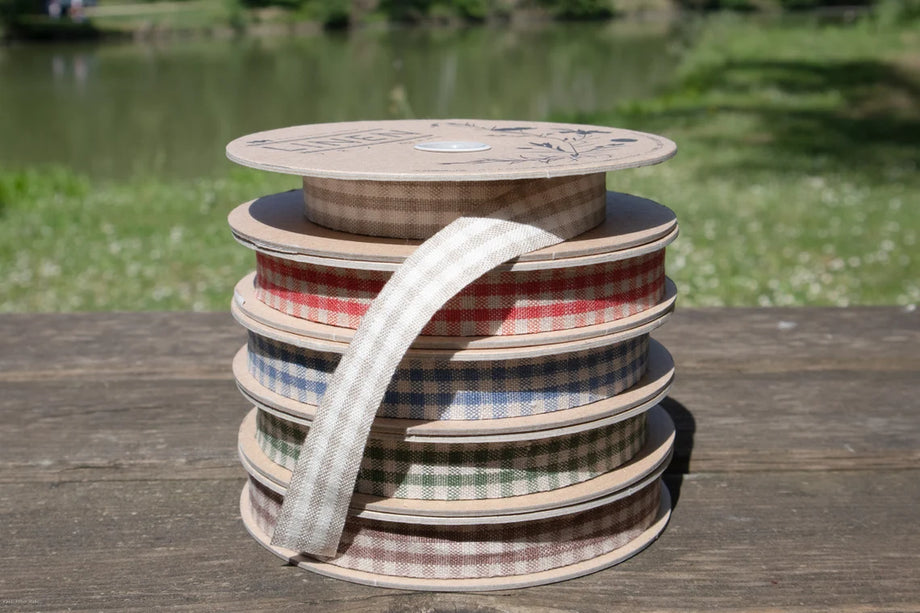 Linen 165 | Checked Pattern Linen Ribbon | 15mm(5/8